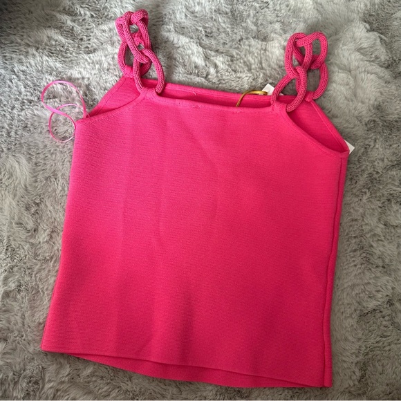NWT House of Harlow Pink Cropped top Blouse Shirt Knitted with Straps - Picture 2 of 5